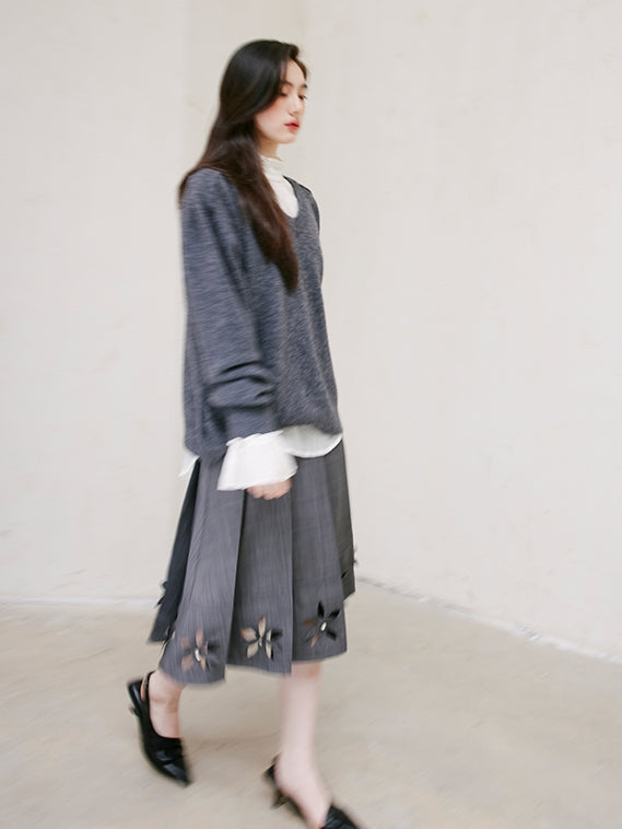3D Hollow Pleated Skirt_BDHL6750