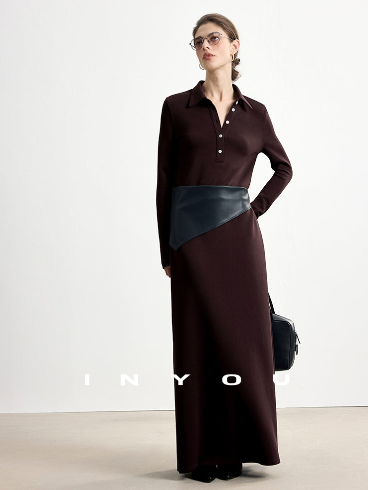 Polo Lapel Slim Long Dress_BDHL7753
