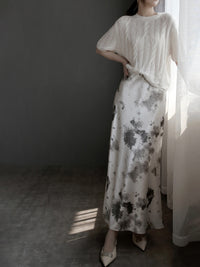 Draped Shiny Printed Skirt_BDHL7261