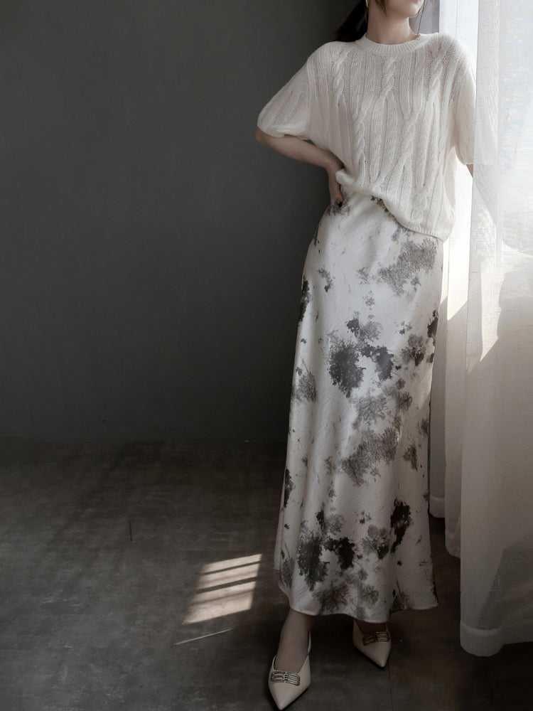 Draped Shiny Printed Skirt_BDHL7261