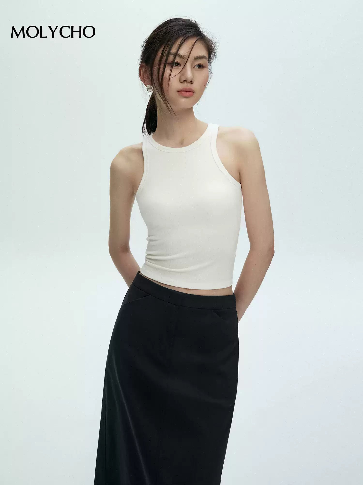 Black Long Straight Skirt_BDHL7428