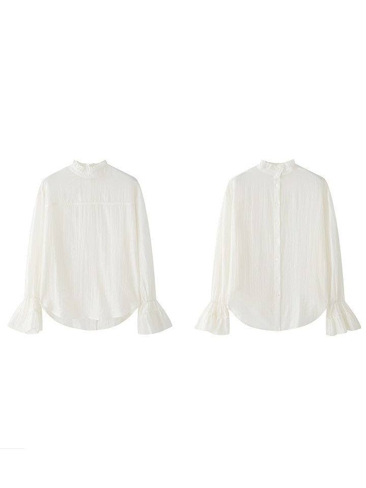 Ruffle High-Neck Sheer Blouse_BDHL6751