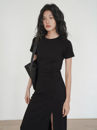 Short Sleeved Slit Dress_BDHL6160