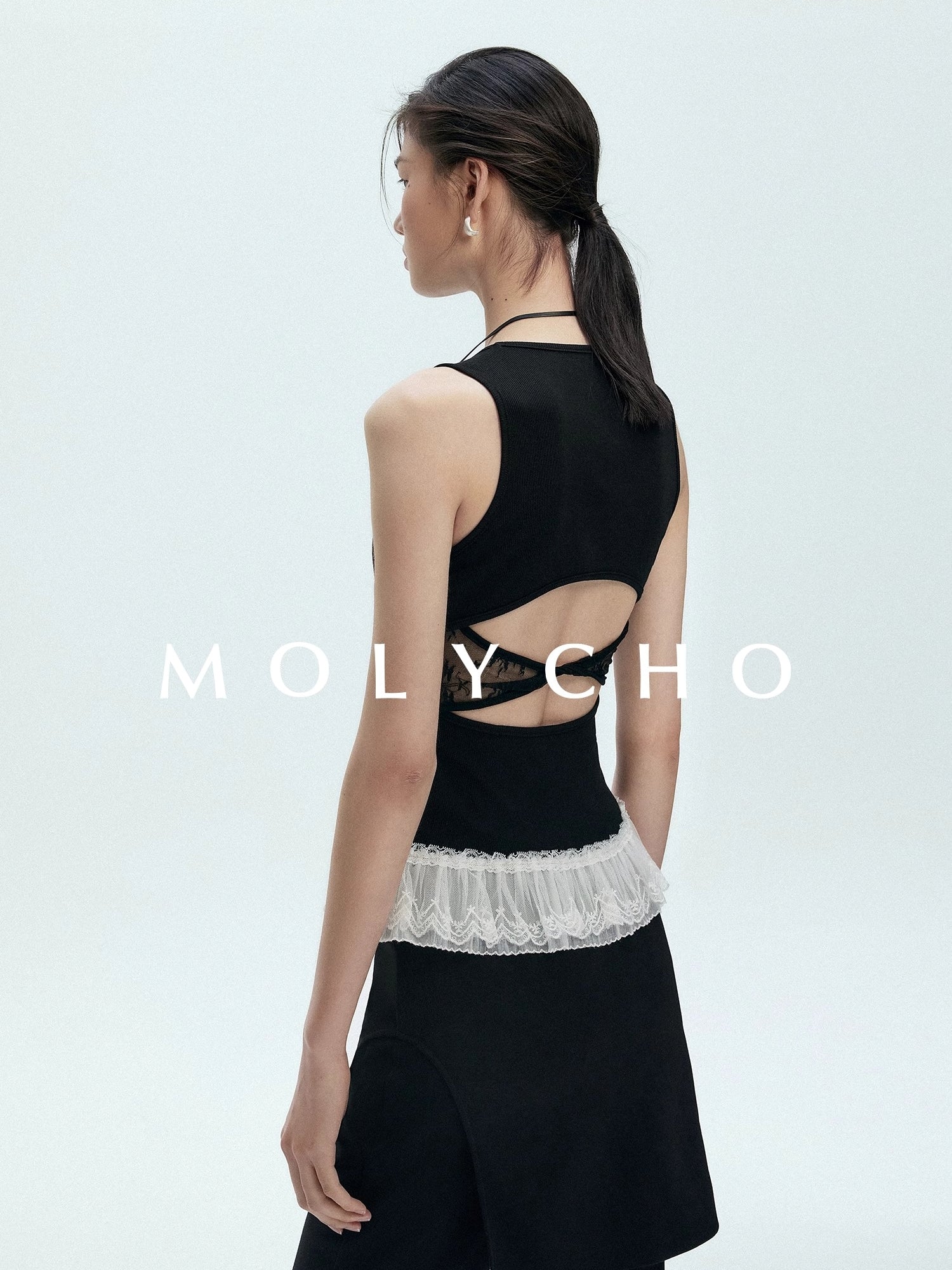 Lace Hem Lace Backless Tops_BDHL7425