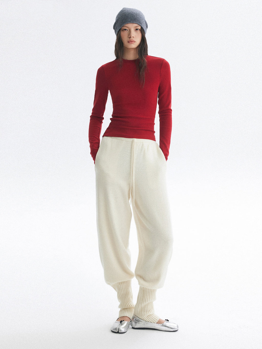 White Jogger Knit Pants_BDHL8098
