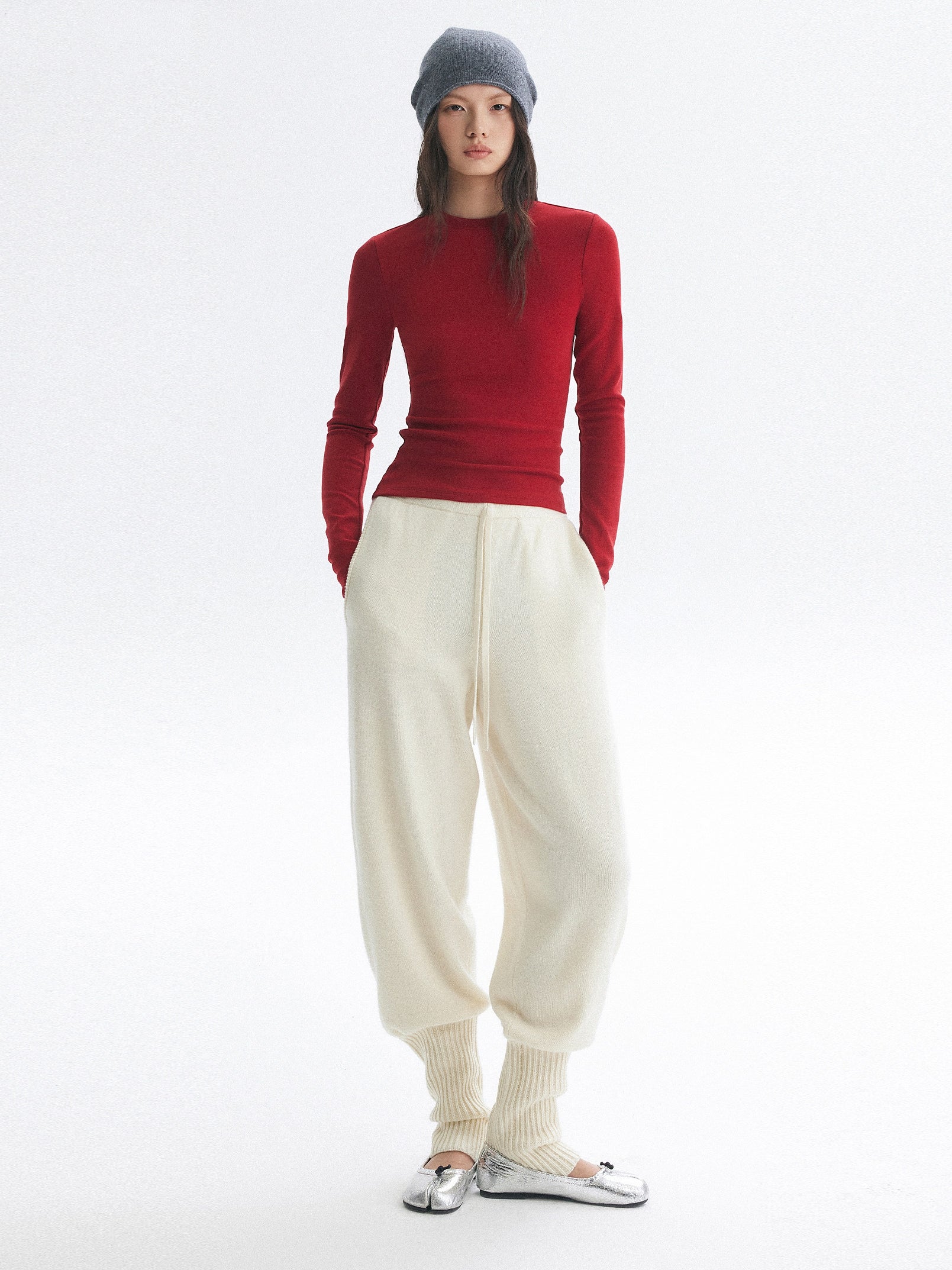 White Jogger Knit Pants_BDHL8098