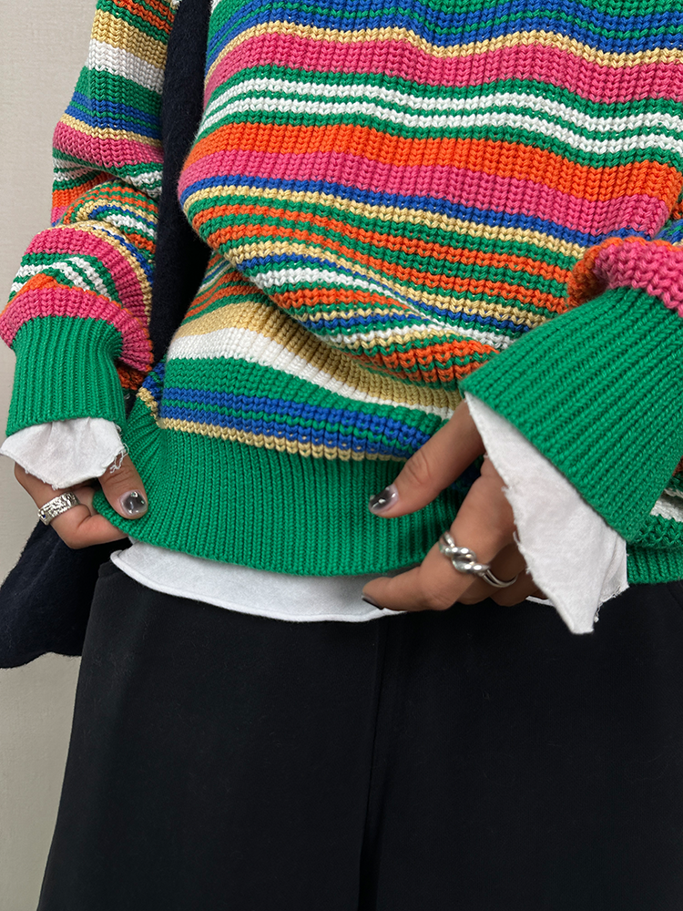 Multi-Coloured Loose Stripe Pullover_BDHL6731