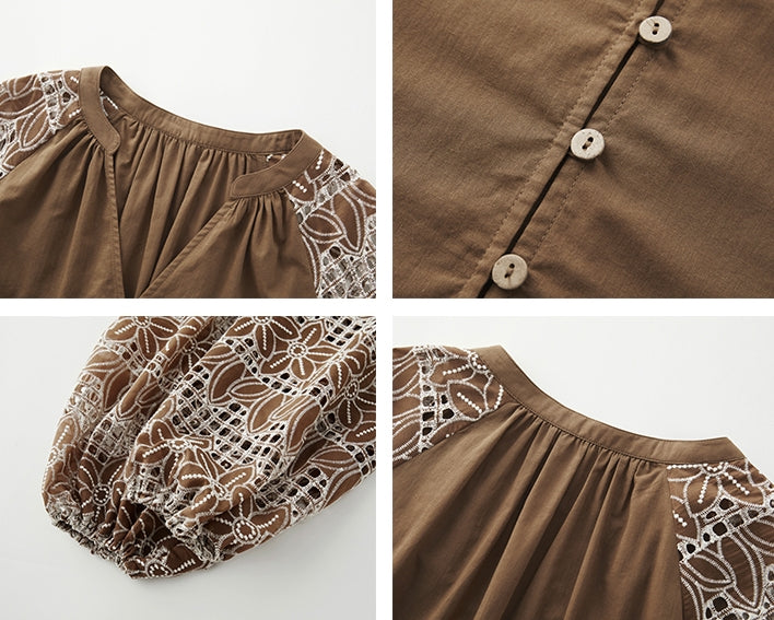 Patchwork Lantern Sleeveless Shirt_BDHL7474