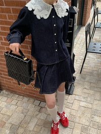 A-Line Denim Short Skirt_BDHL6436