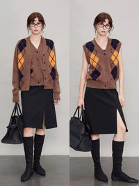 Argyle Knitted Vest Or Cardigan_BDHL6630