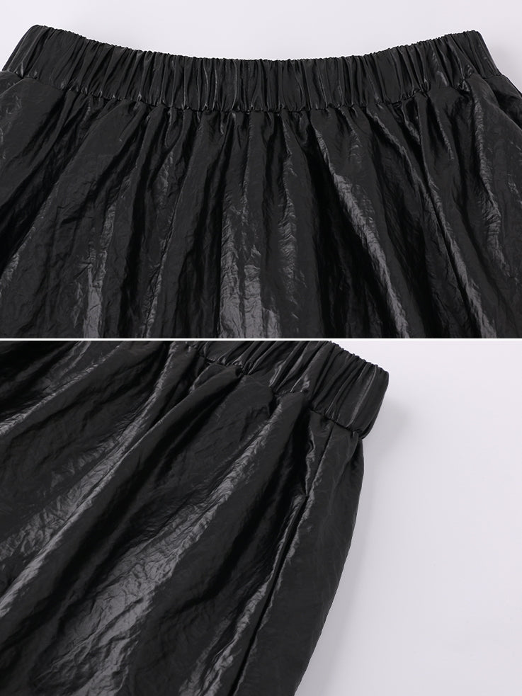Matt Paper Leather Pleated Skirt_BDHL7706
