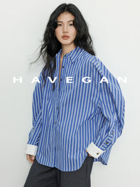 Contrast Cuff Striped Shirt_BDHL7068