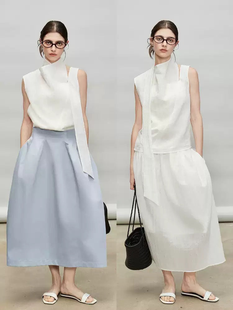 Ribbon Tie Sleeveless Tops Or Bud Skirt_BDHL7331