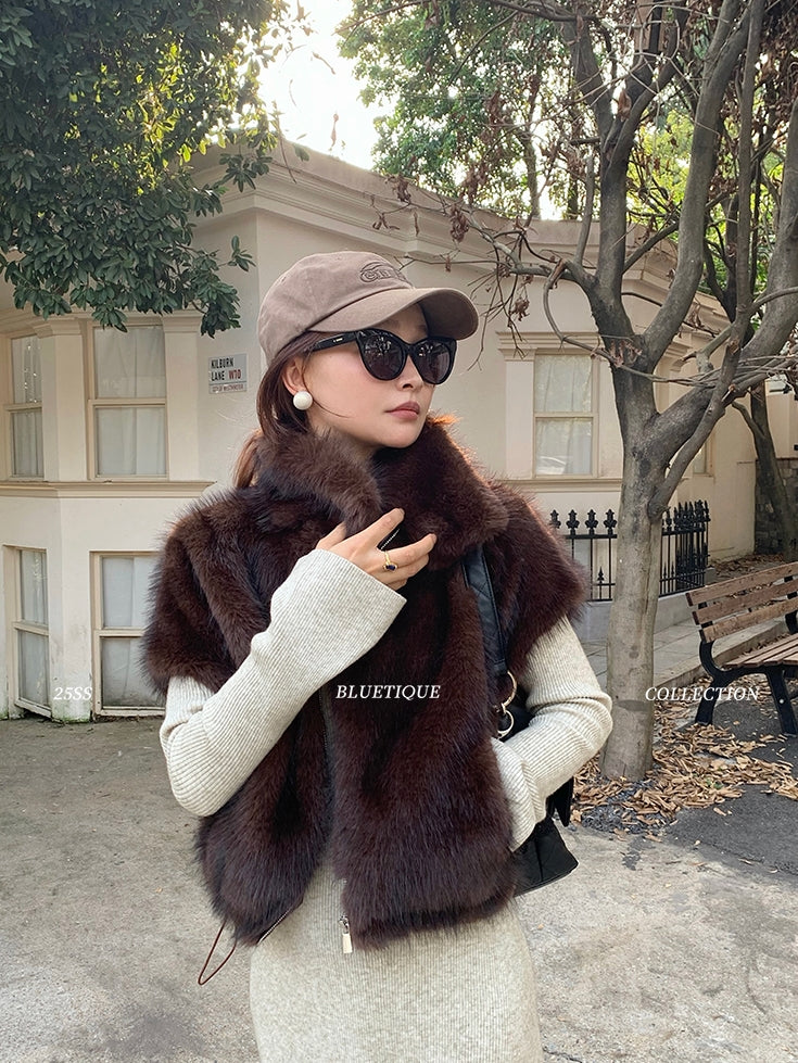 Stand Collar Zipper Fur Vest_BDHL8015