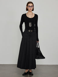 Pressed Pleated Long Skirt_BDHL6444