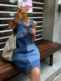 Colorblock Denim Sleeveless Dresses_BDHL6130