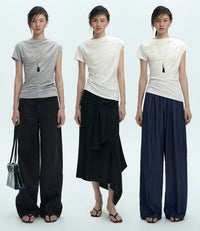 Diagonal Collar Asymmetric T-Shirt_BDHL7426