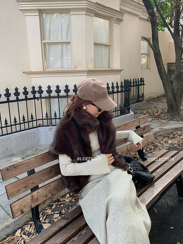 Stand Collar Zipper Fur Vest_BDHL8015