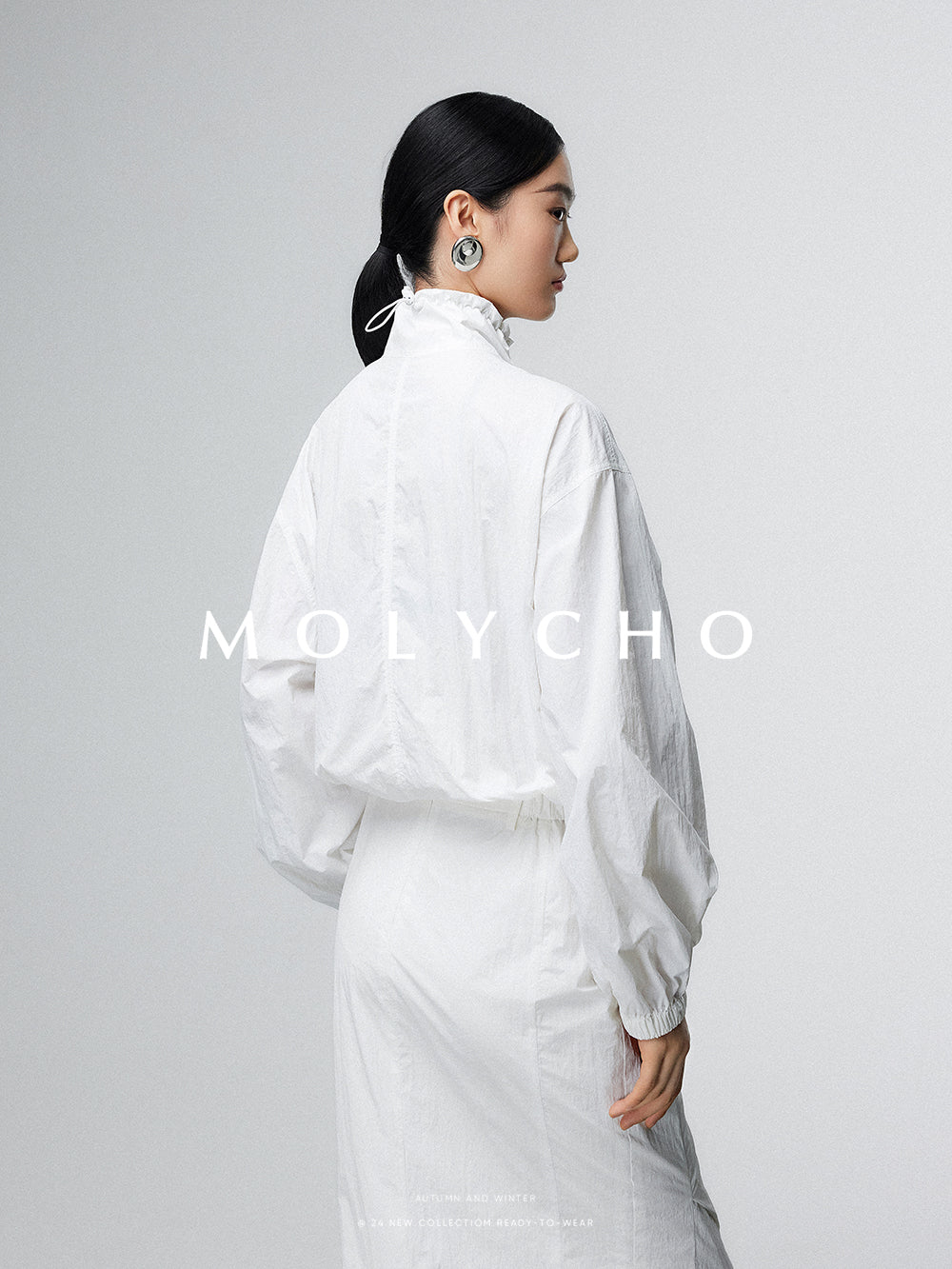 White Standing Collar Jacket_BDHL6520