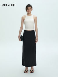 Black Long Straight Skirt_BDHL7428