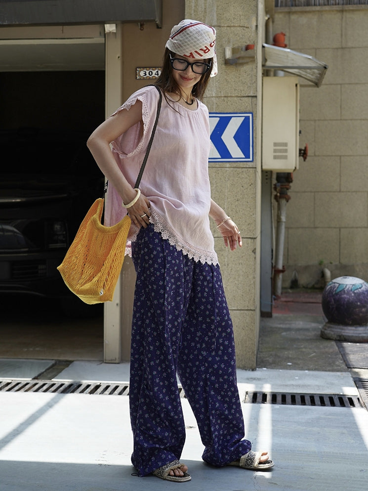 Lace Loose-Fitting Silhouette Tops_BDHL7530