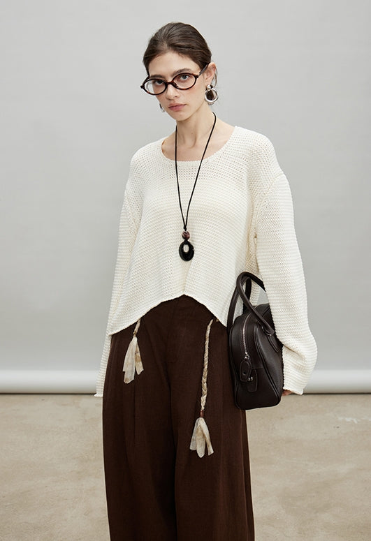 Round Neck Short Knit Tops_BDHL7187
