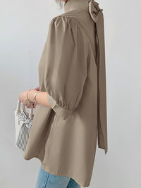Lantern Sleeve Bow Tie Tops_BDHL7218