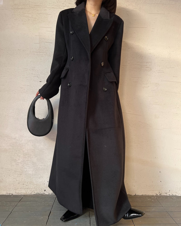 Waist double-breasted long coat_BDHL5326