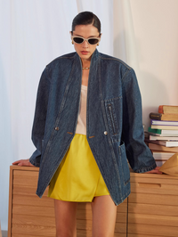 Stand Collar Retro Denim Jacket_BDHL6555