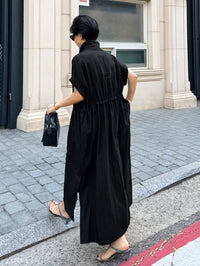 Loose-Fitting Waist Tie Slit Dress_BDHL7248
