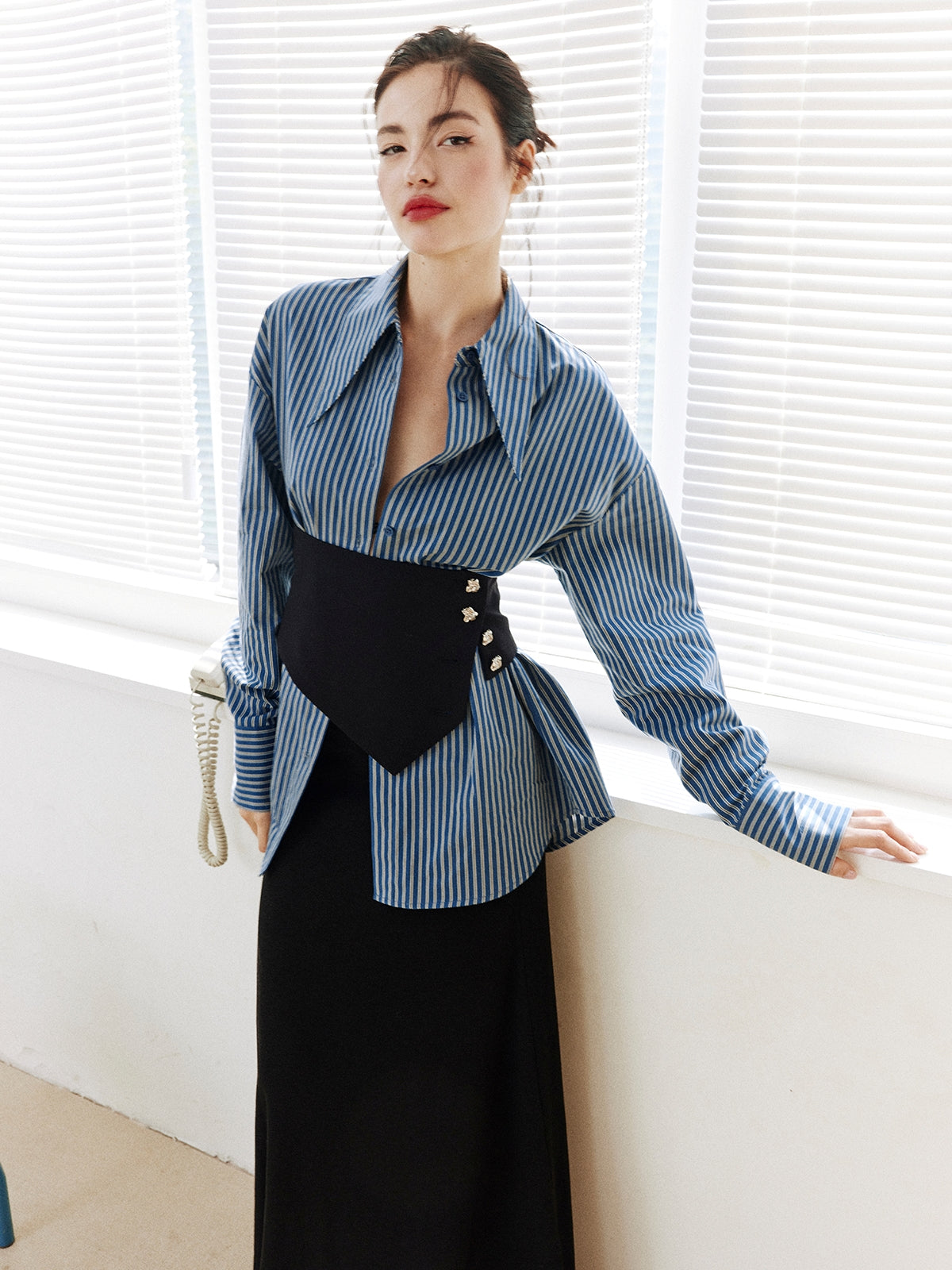 Stripe Waist Corset Shirt_BDHL8000