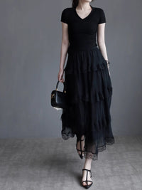 Mesh Lace Medium Length Skirt_BDHL7417