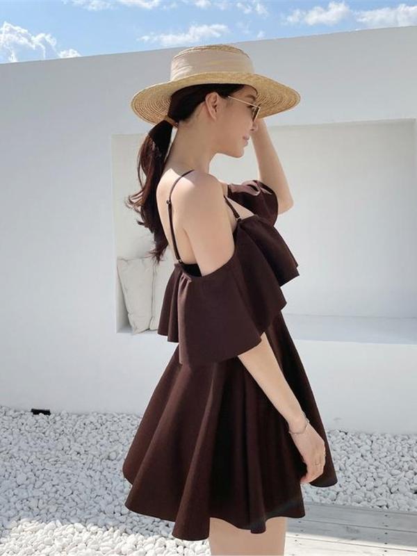 Ruffle triangle gathered one-piece swimwear_HL3227
