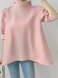 Lantern Sleeve Bow Tie Tops_BDHL7218