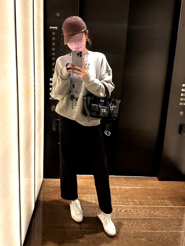 Embroidered Print Gray Sweatshirt_BDHL7842
