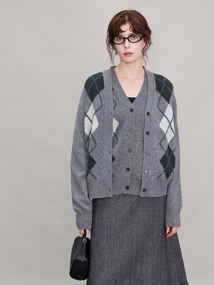 Argyle Knitted Vest Or Cardigan_BDHL6630