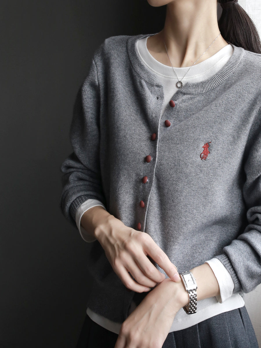 Round-Neck Embroidered Knit Cardigan_BDHL7764