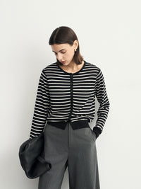 Stripe Round-Neck Cardigan_BDHL6621