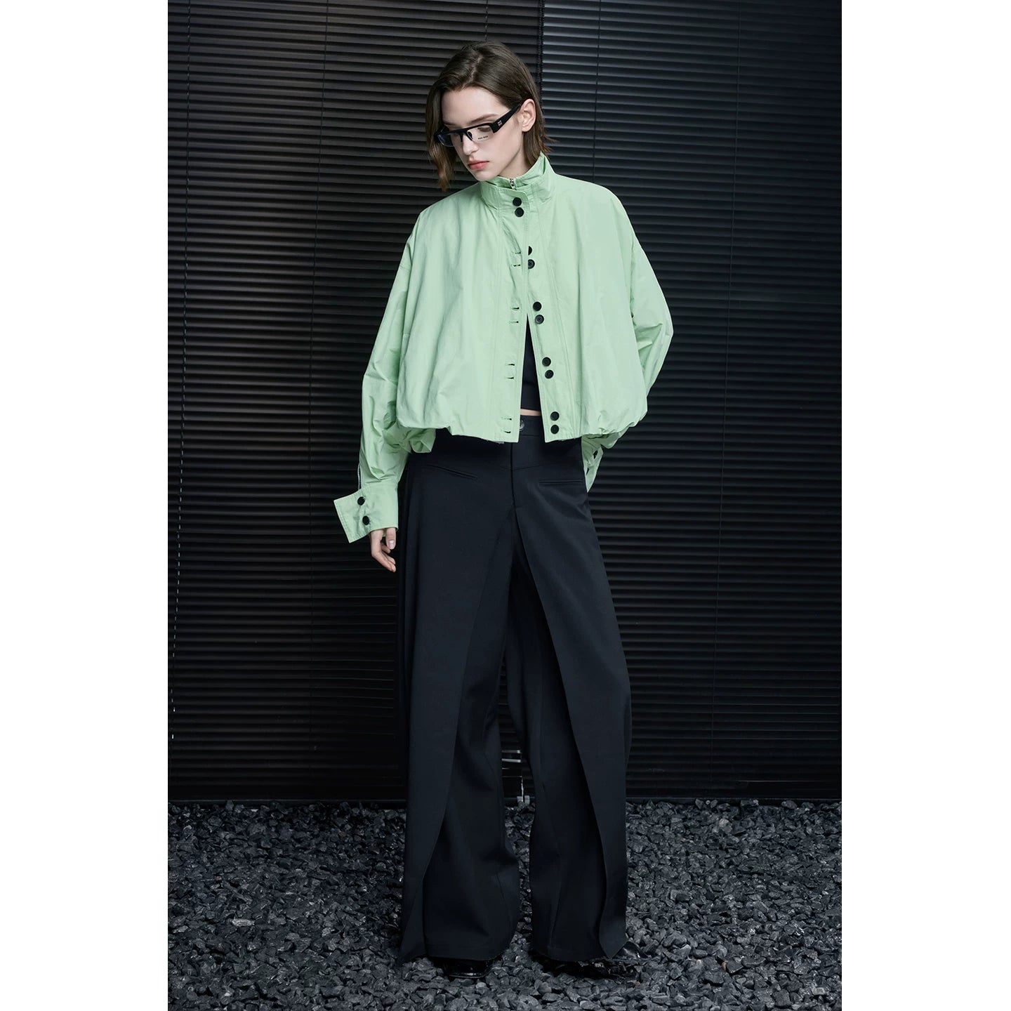 Cotton Stand Collar Short Oversized Jacket_BDHL8216