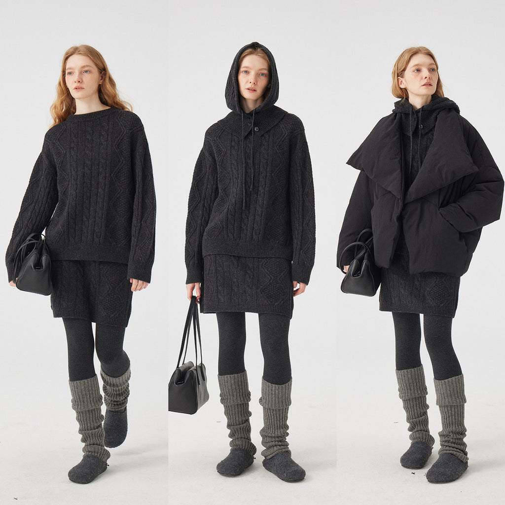 Cable Knit Tops Or Skirt Or Hood_BDHL8120