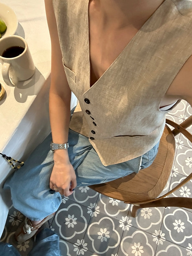 V-Neck Multi-Button Vest_BDHL7614