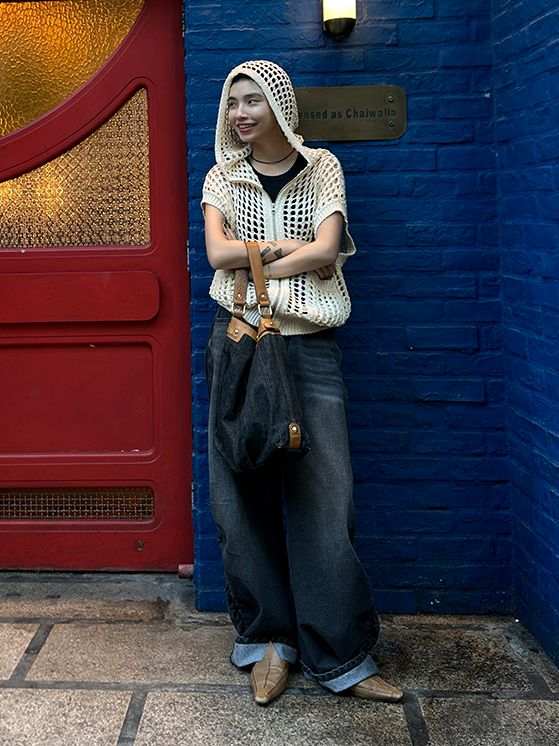 Hooded Hollow Knit Cardigan_BDHL7157