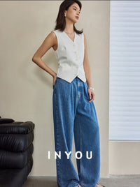 Wide Leg Draped Jeans Pants_BDHL6019