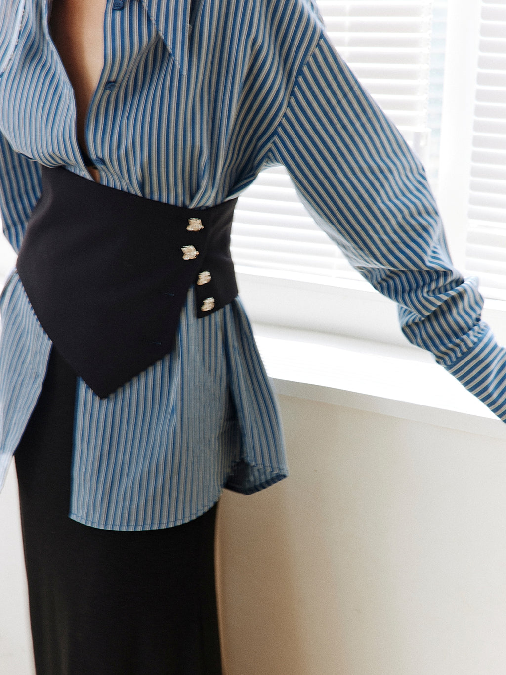 Stripe Waist Corset Shirt_BDHL8000