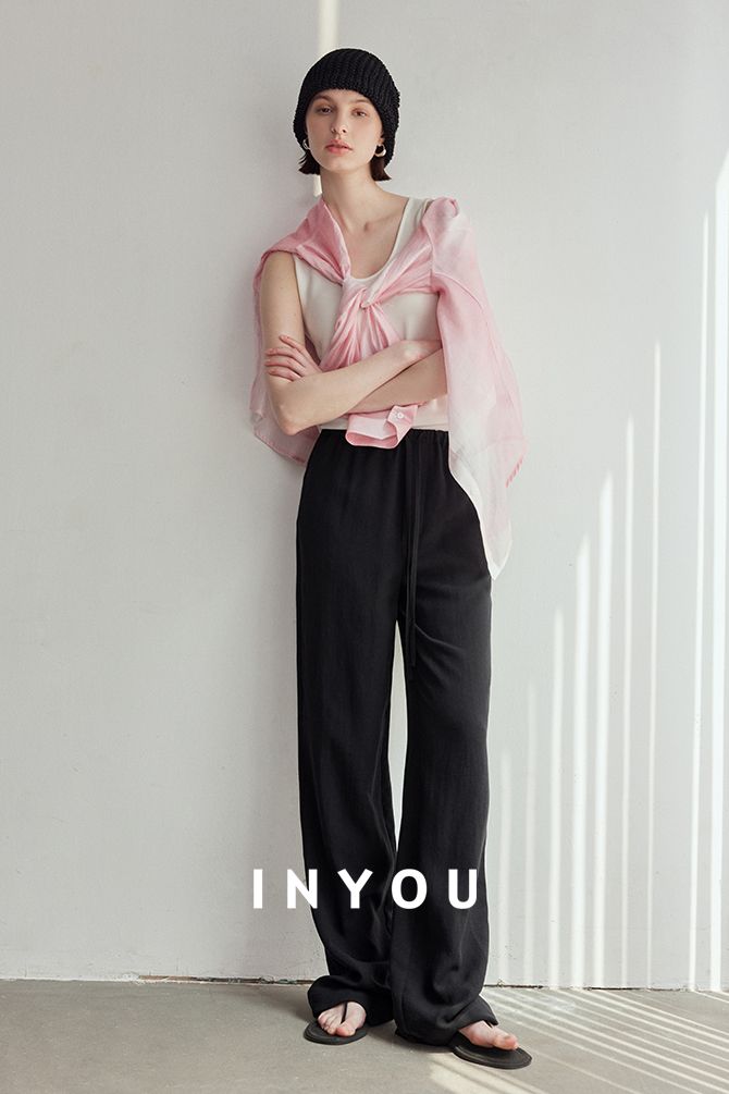 Draped Elastic Waist Wide Pants_BDHL6122