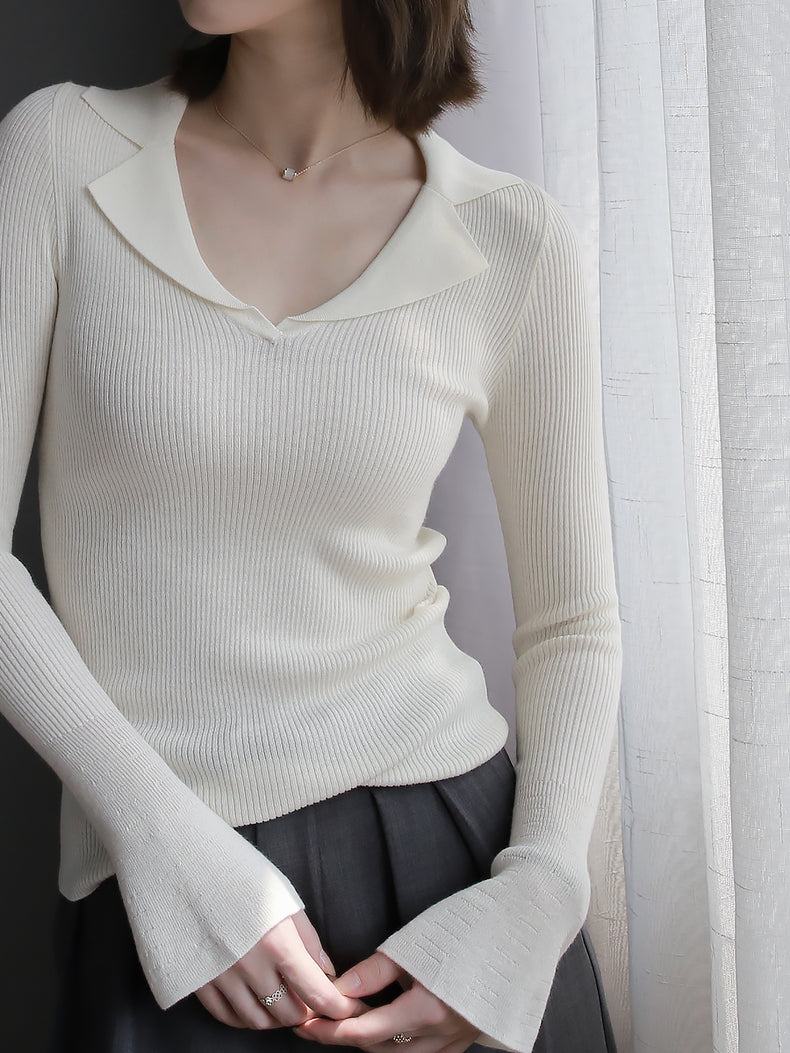 Slim Lapel Long Sleeve Knit_BDHL6511