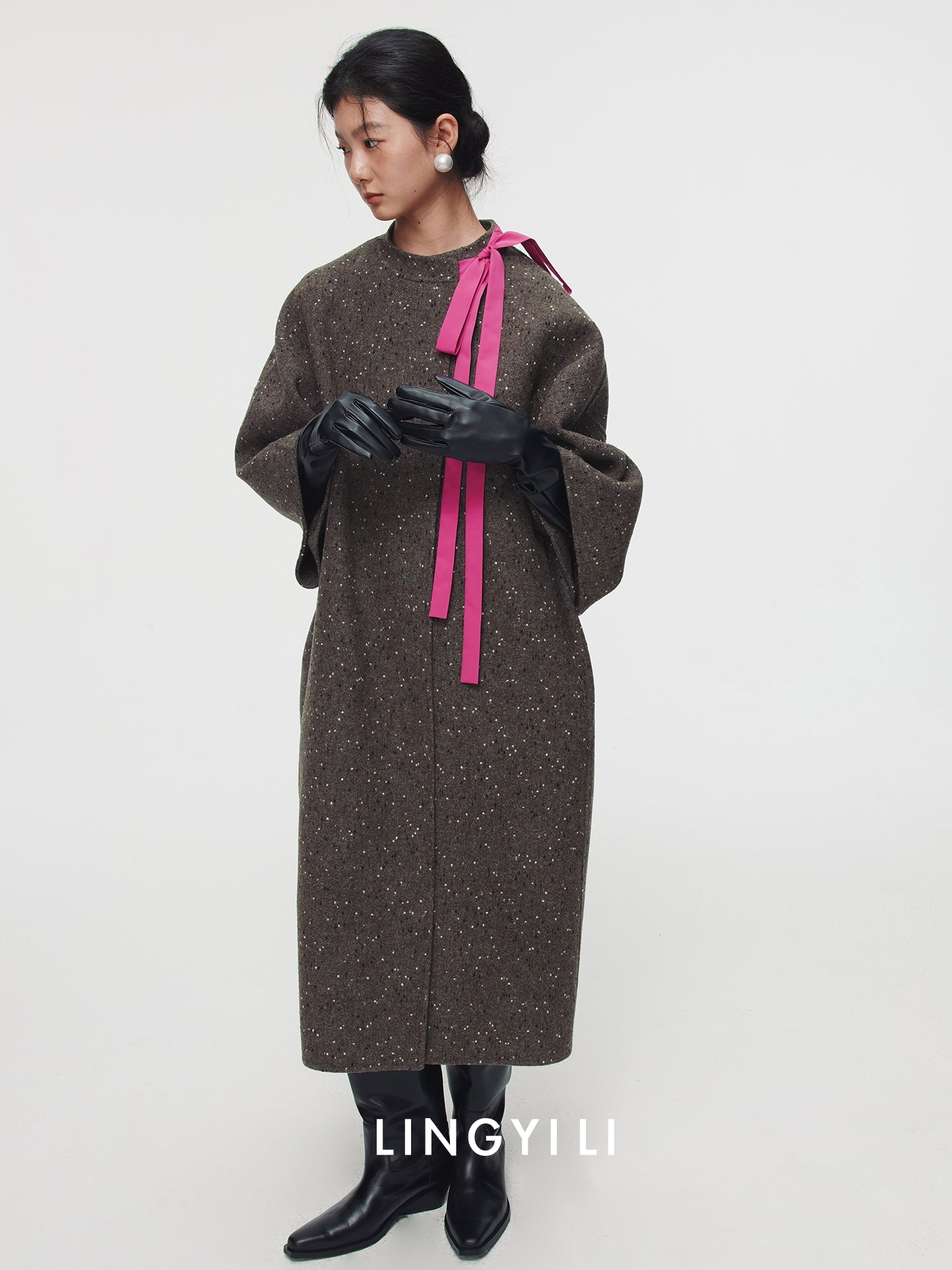 Ribbon Tie Collar Straight Coat_BDHL6758