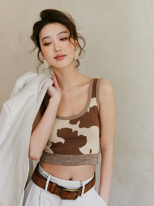 Cow U-Neck Short Tank Top_BDHL7475