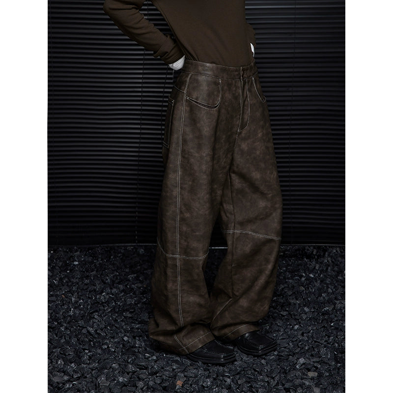 Wide-leg leather drape pants_BDHL5235