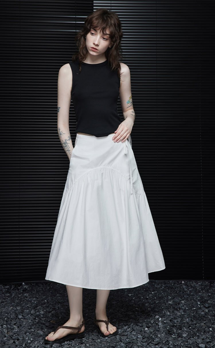 White A-Line Draped Skirt_BDHL6250